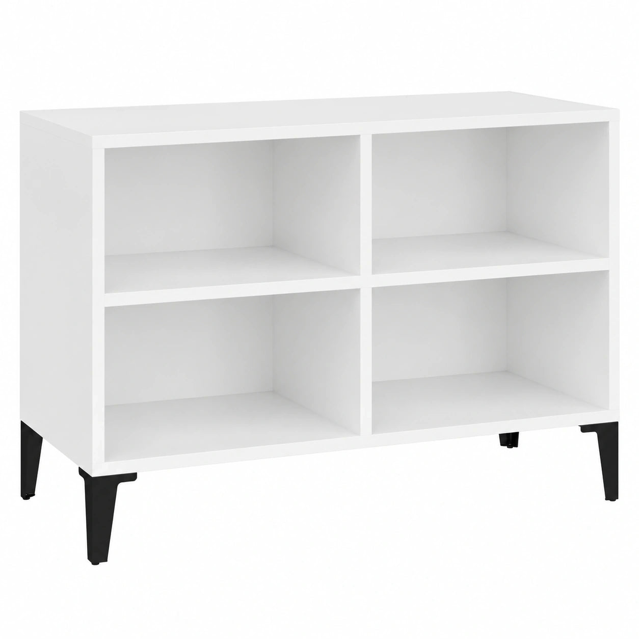 Moderner TV-Schrank mit Metallbeinen, Hochglanz Weiß, 4 Fächer, 69,5x30x50cm