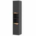 Vicco Badezimmerschrank Marelle, Anthrazit/Artisan, 30x180cm, mit Türen und offenen Fächern, für Badzubehör und Handtücher