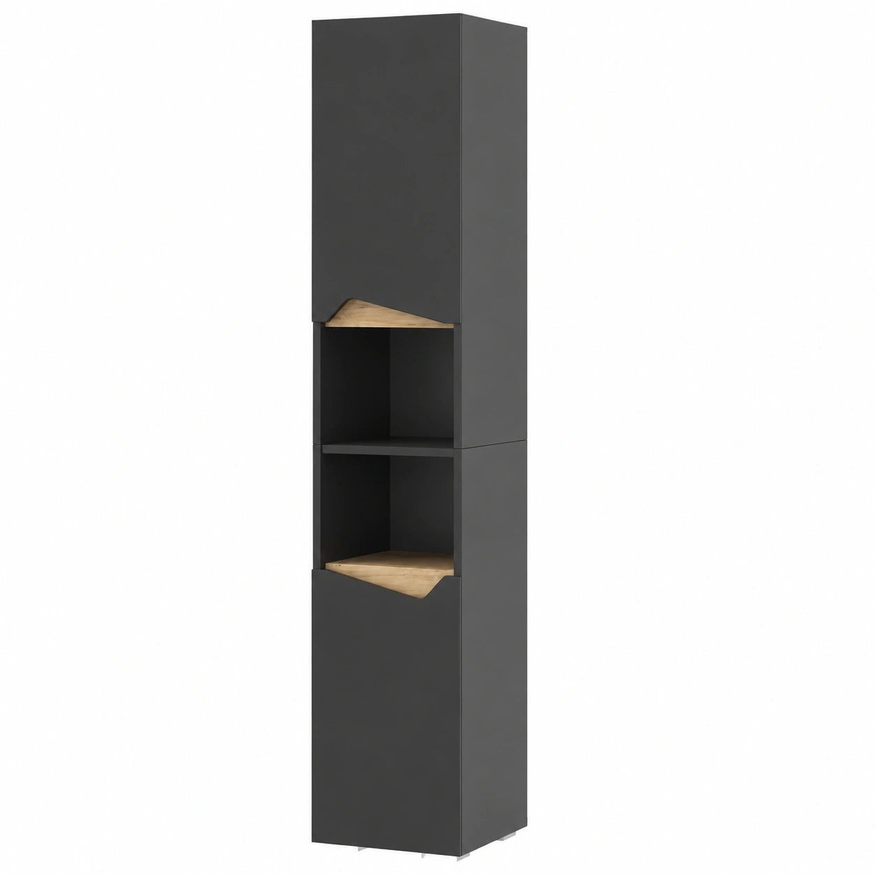 Vicco Badezimmerschrank Marelle, Anthrazit/Artisan, 30x180cm, mit Türen und offenen Fächern, für Badzubehör und Handtücher