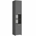 Schmaler Badezimmerschrank Anthrazit 30x30x170 cm mit 2 Türen & 6 Fächern, Modernes Regal für Bad & Flur