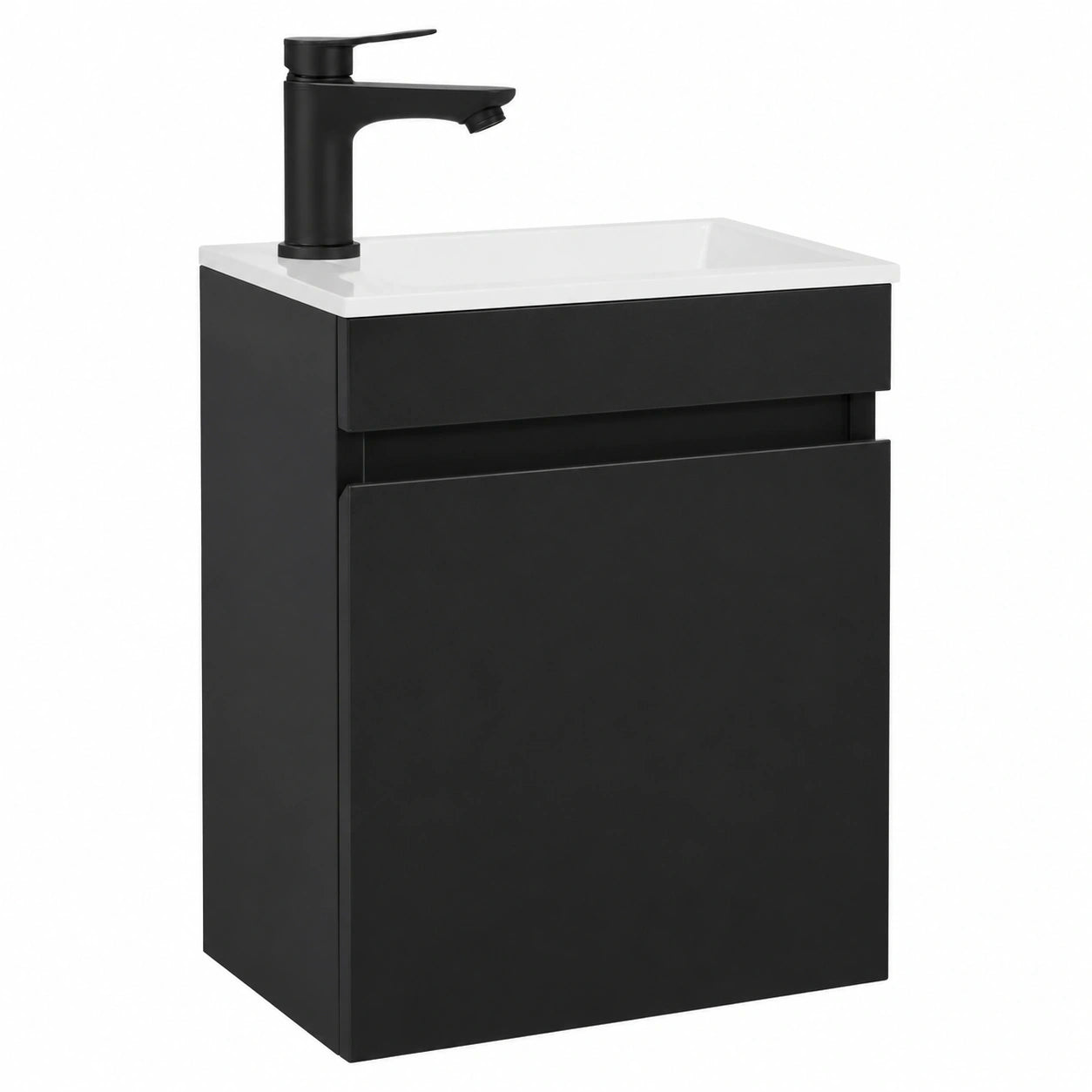 Kompaktes Waschtischset 40 cm mit Unterschrank und Wasserhahn, Schwarz