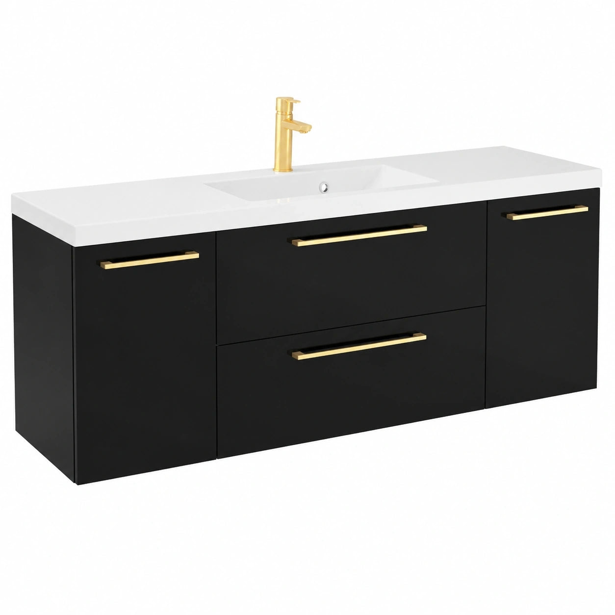 Luxuriöser 140 cm Badezimmerschrank mit Waschbecken und goldenen Griffen für stilvolles Ambiente