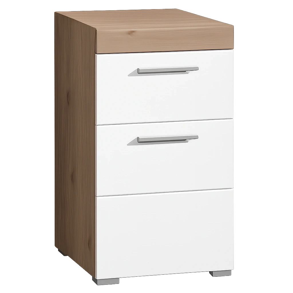 Trendteam modernen Badezimmer-Kommode Amanda in Weiß Hochglanz/Eiche, 37x79x31 cm, mit Tür und Schublade