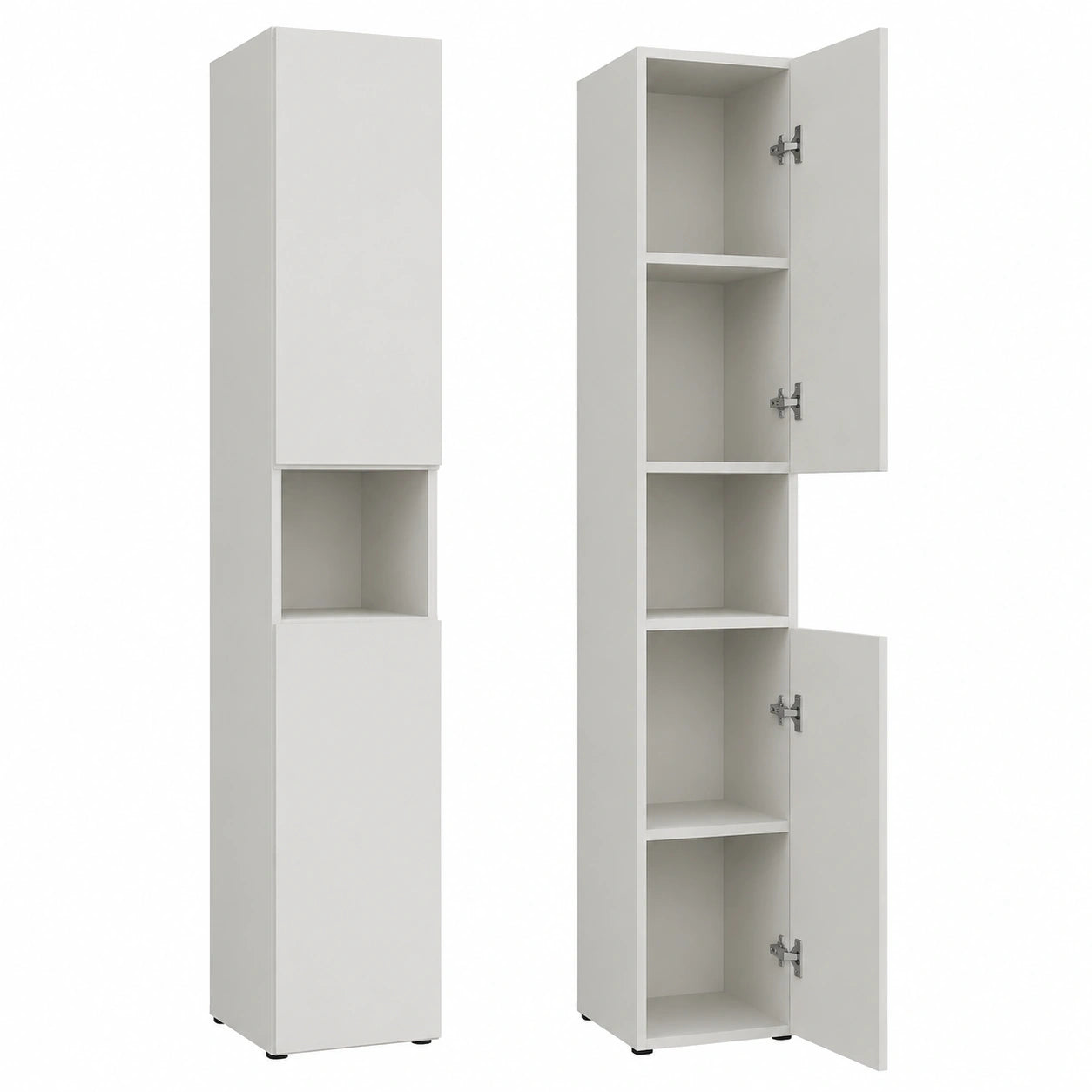 Schmaler Badezimmerschrank ohne Wäschekorb, 31 cm Breite, ideal für kleine Räume, beige