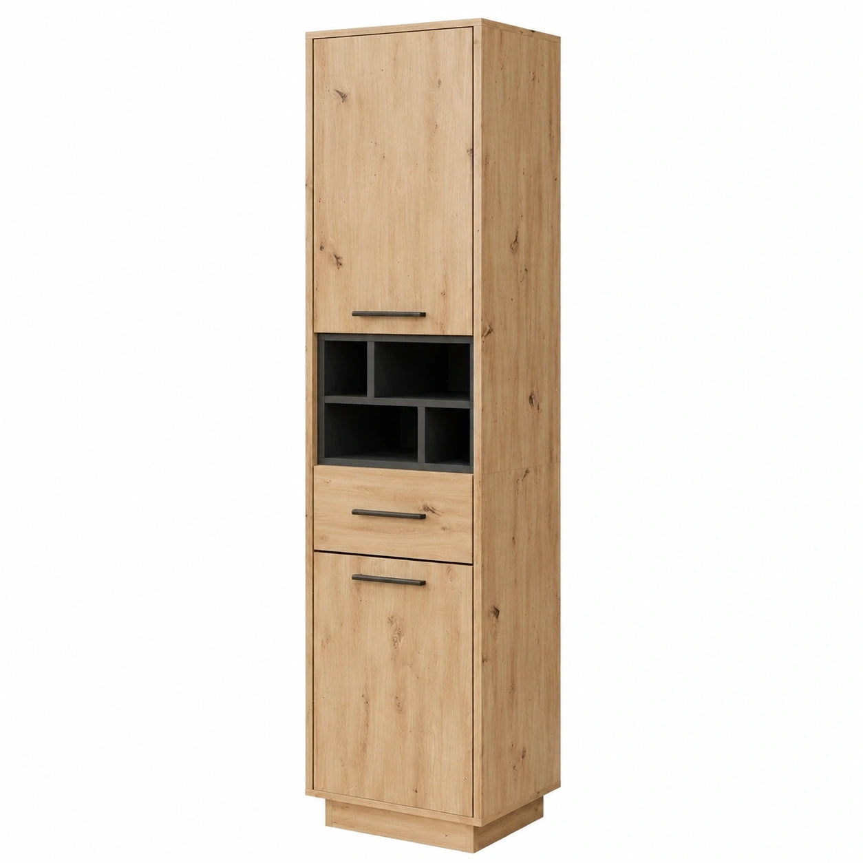 Vicco Beatrice Badezimmerschrank, Eiche/Anthrazit, 38x190cm, mit Türen und Schublade für Badzubehör