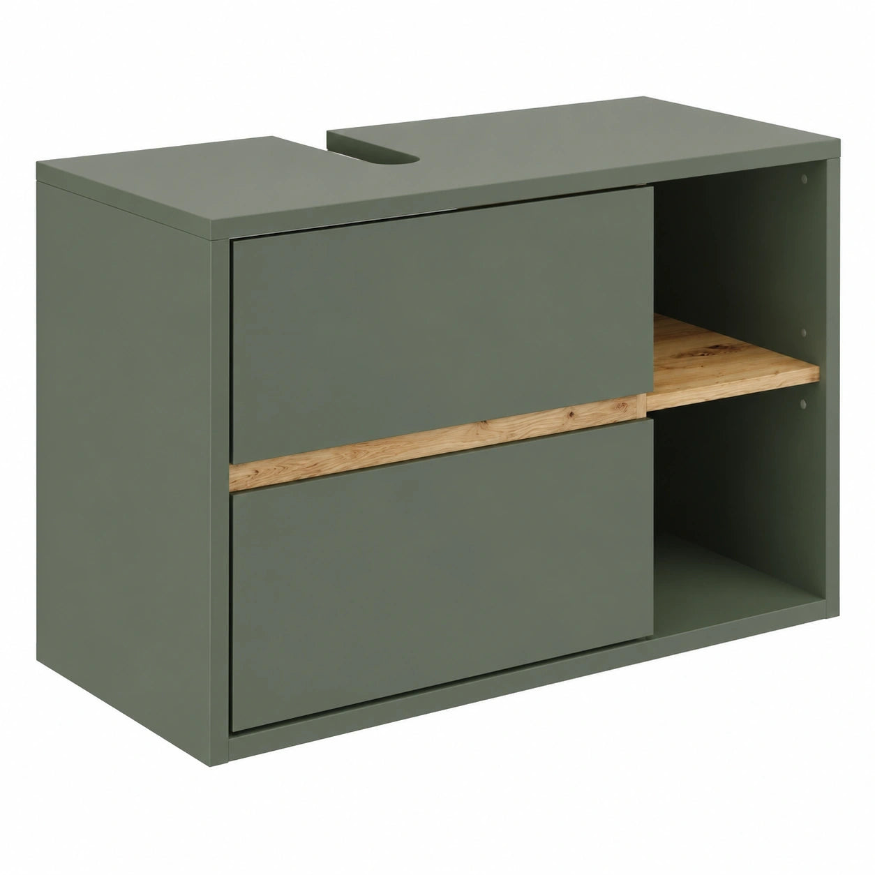 Vicco Badunterschrank Viola, Grün/Artisan, 100x60 cm, 2 Schubladen, Siphonaussparung, offene Regale, Wandmontage