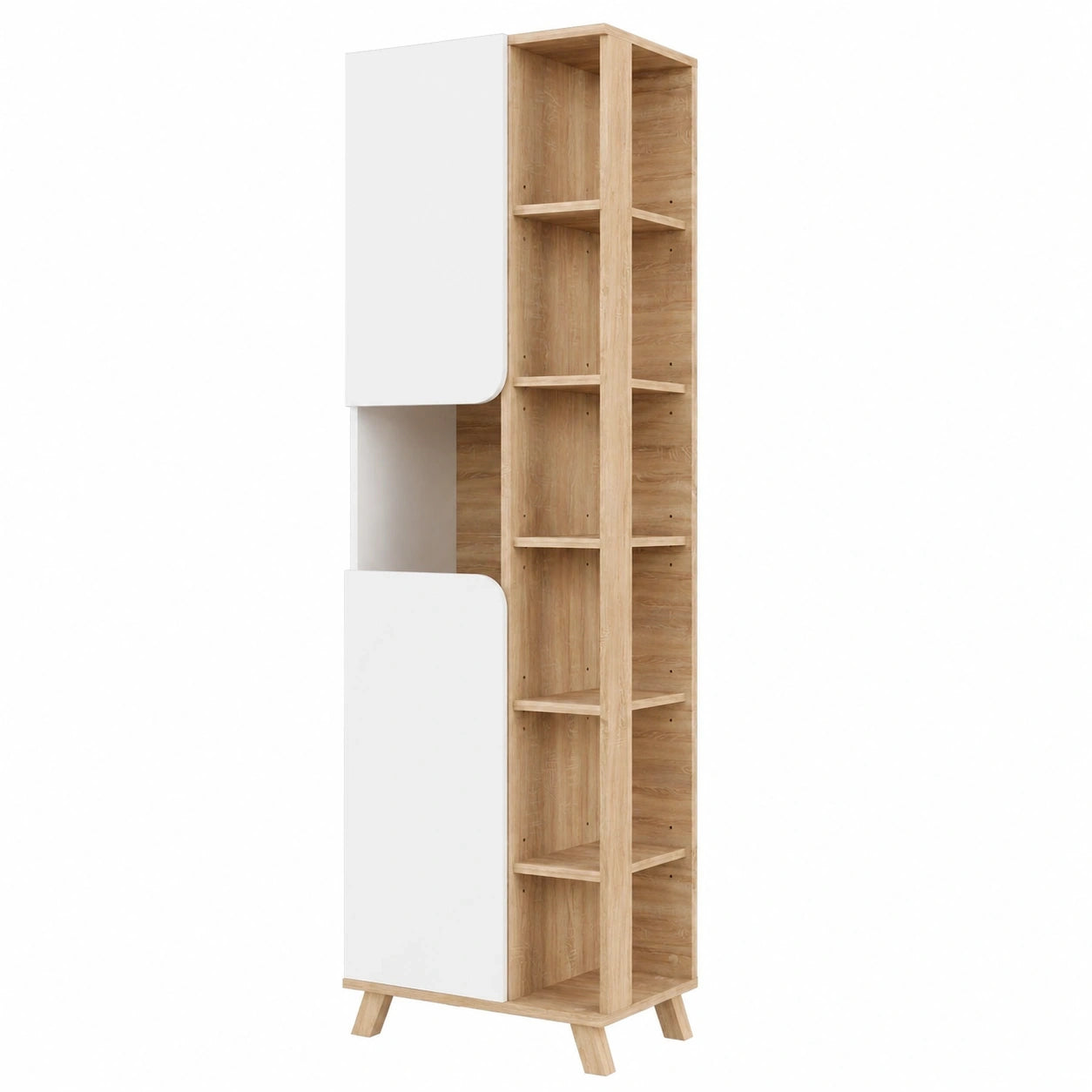Vicco Badezimmerschrank Karen, Sonoma Eiche/Weiß, 50 x 175 cm, 2 Türen, ideal für Badaccessoires und Handtücher