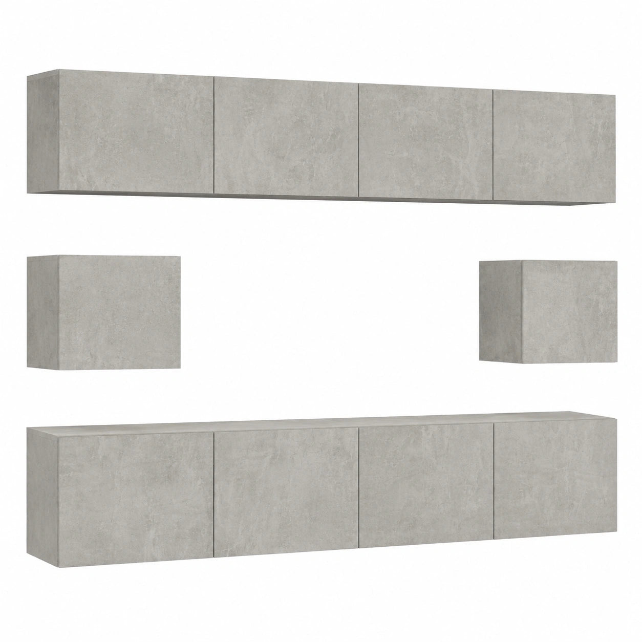 Moderne 6-teilige Wohnwand in Betonoptik mit Hängeschränken und Lowboard