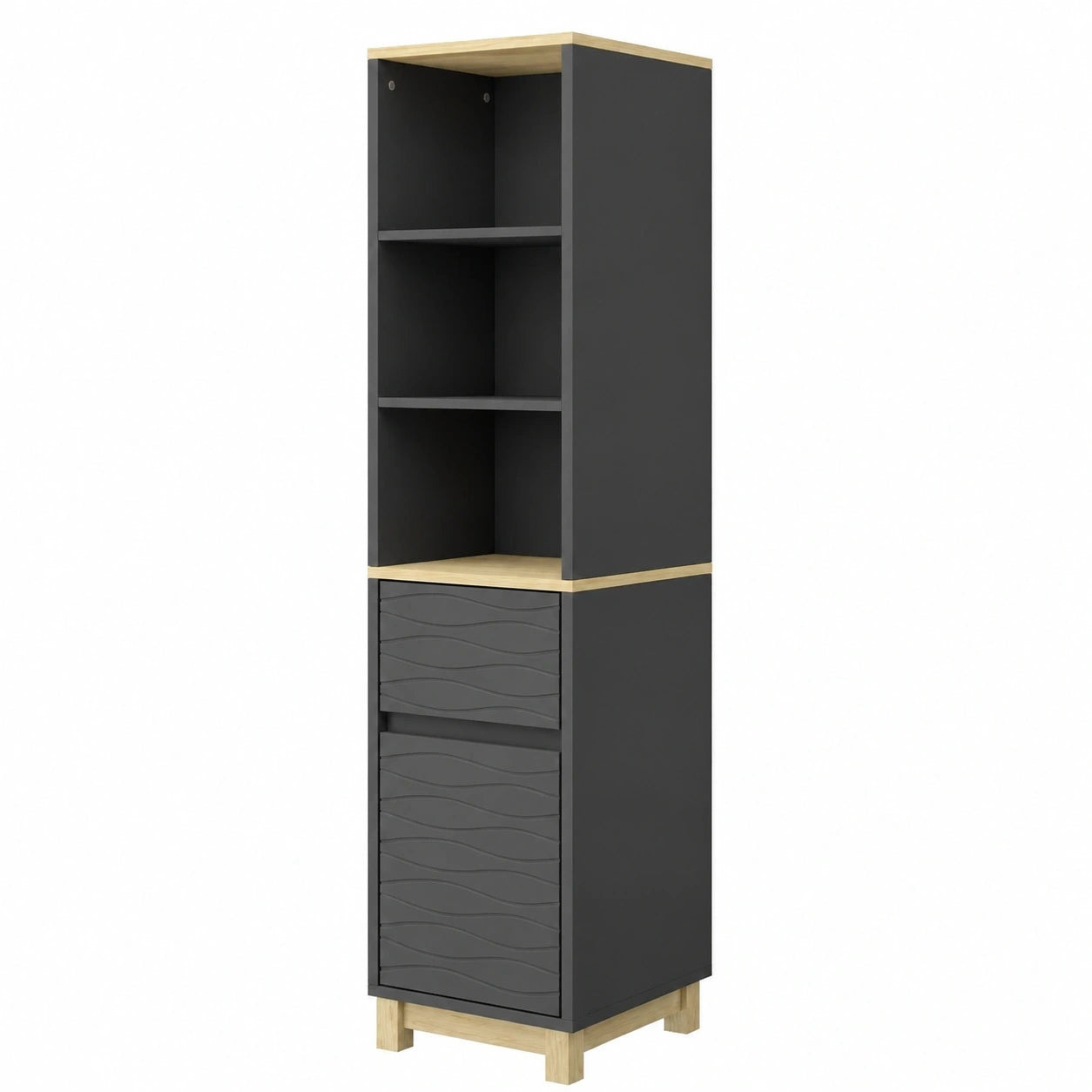 Vicco Livia Badschrank in Anthrazit, 30 x 151 cm, Stauraum über WC mit Schublade und offenem Regal