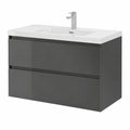 80cm Waschtisch-Set mit Unterschrank, Mineralguss, Dunkelgrau, Soft-Close Schubladen