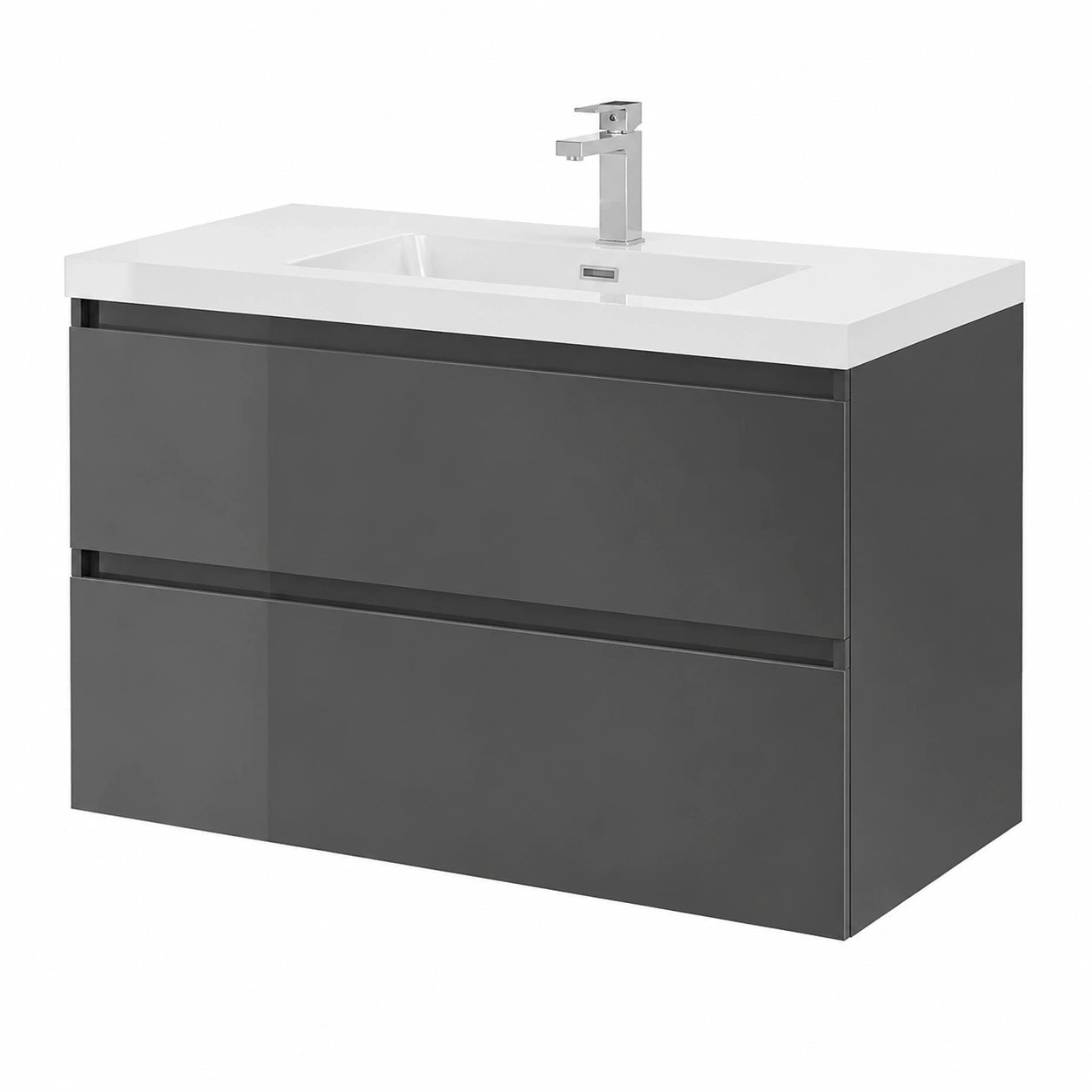 80cm Waschtisch-Set mit Unterschrank, Mineralguss, Dunkelgrau, Soft-Close Schubladen