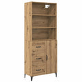 Moderner Industrial-Schrank aus Eiche mit Eisenbeinen, 3 Schubladen und Tür, 69,5 x 34 x 180 cm