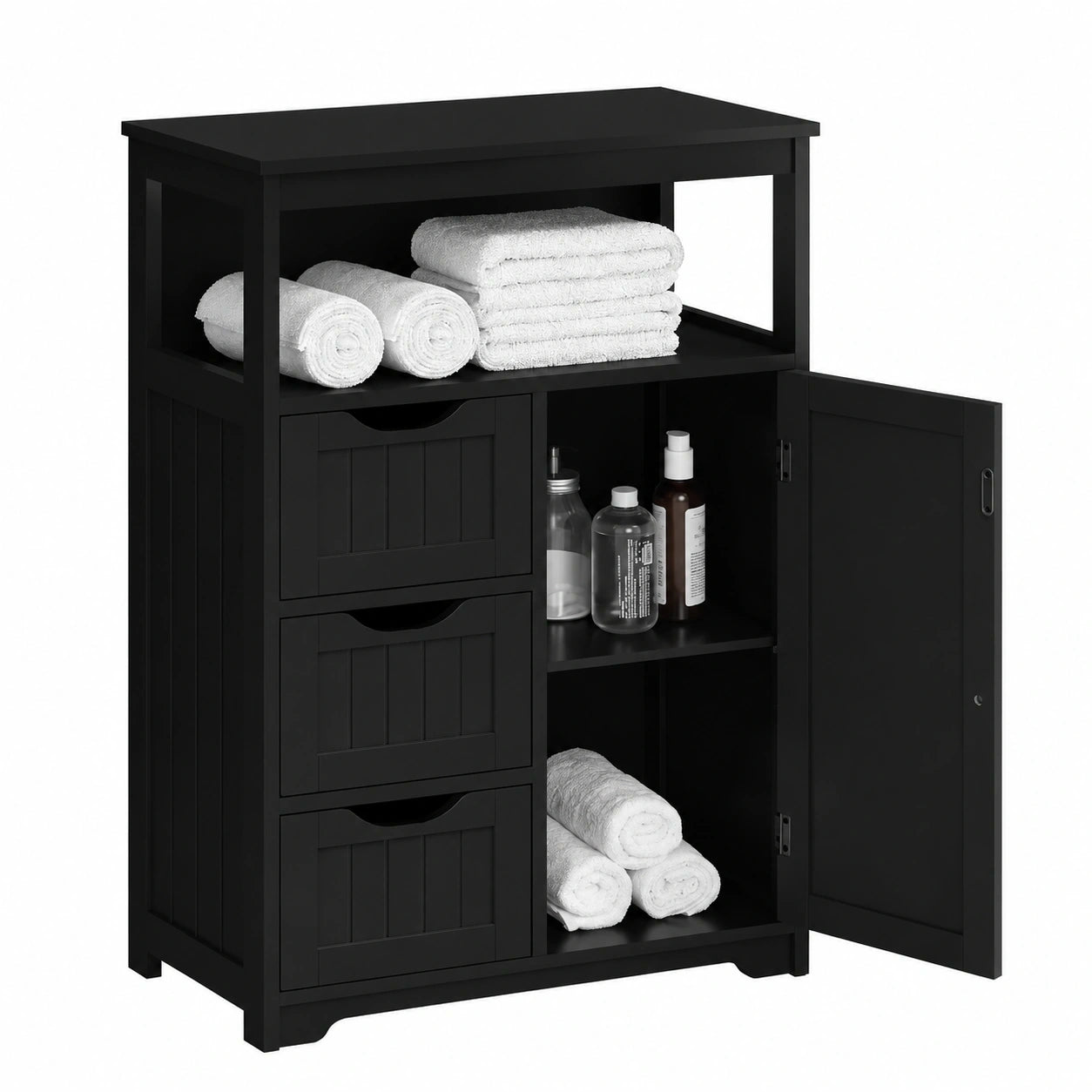 Moderner Badschrank mit 3 Schubladen und verstellbarem Regal, Schwarz