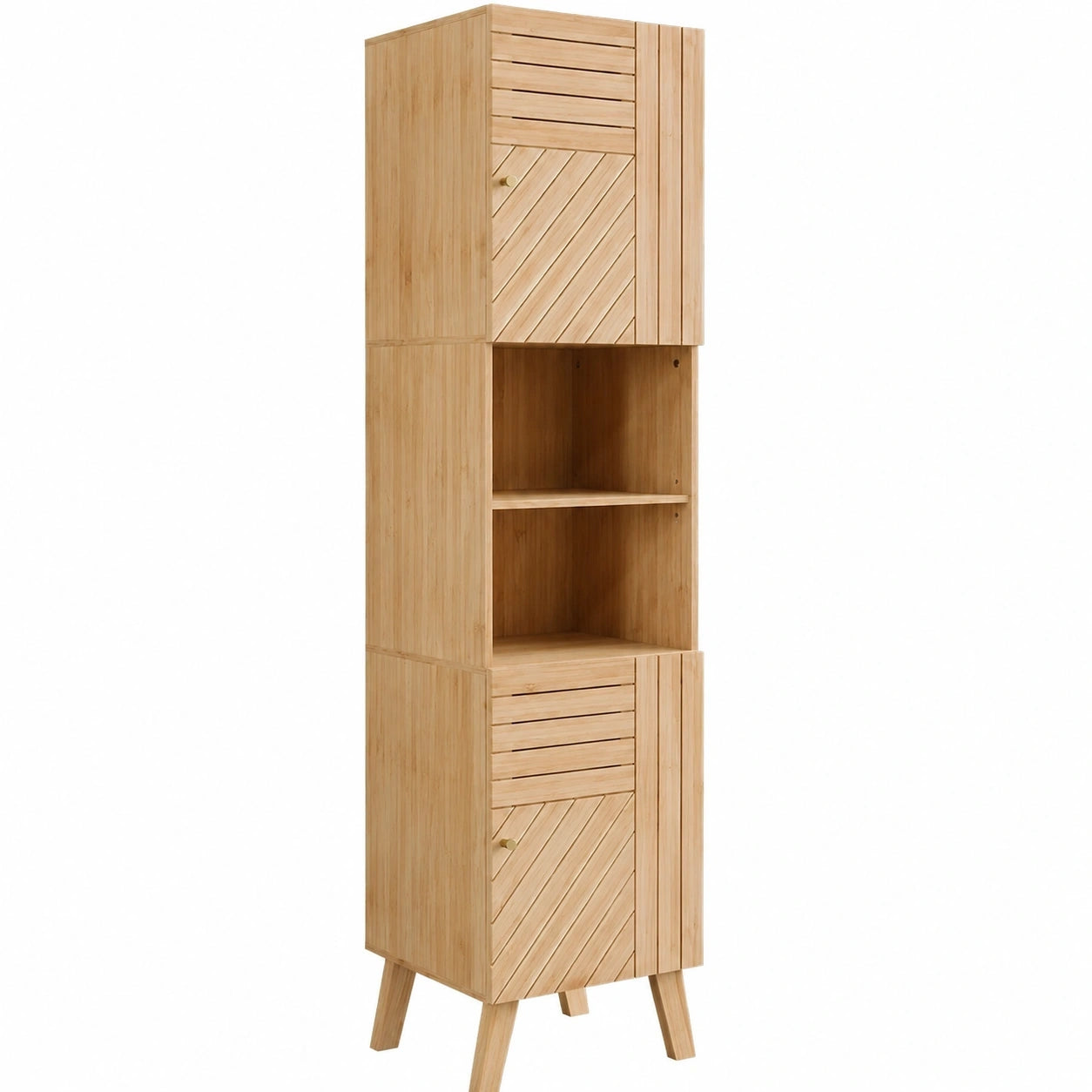 Vicco Badschrank Bambus Lucie, 40x177 cm, platzsparender Stauraum für Badezimmer