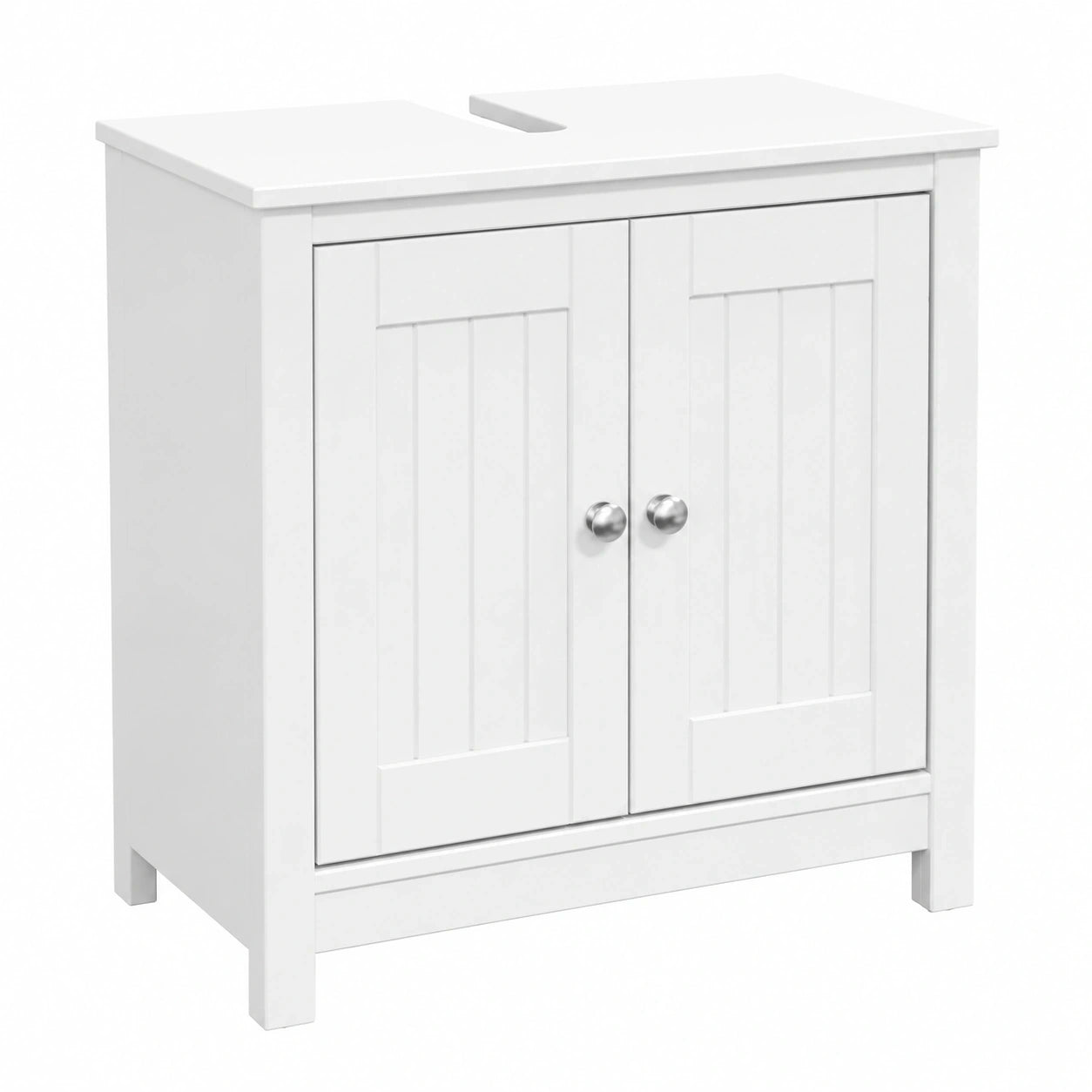 Badezimmerschrank 60 cm aus massivem Kiefernholz, weiß, mit Siphonausschnitt, Berg-Serie inkl. Montagematerial