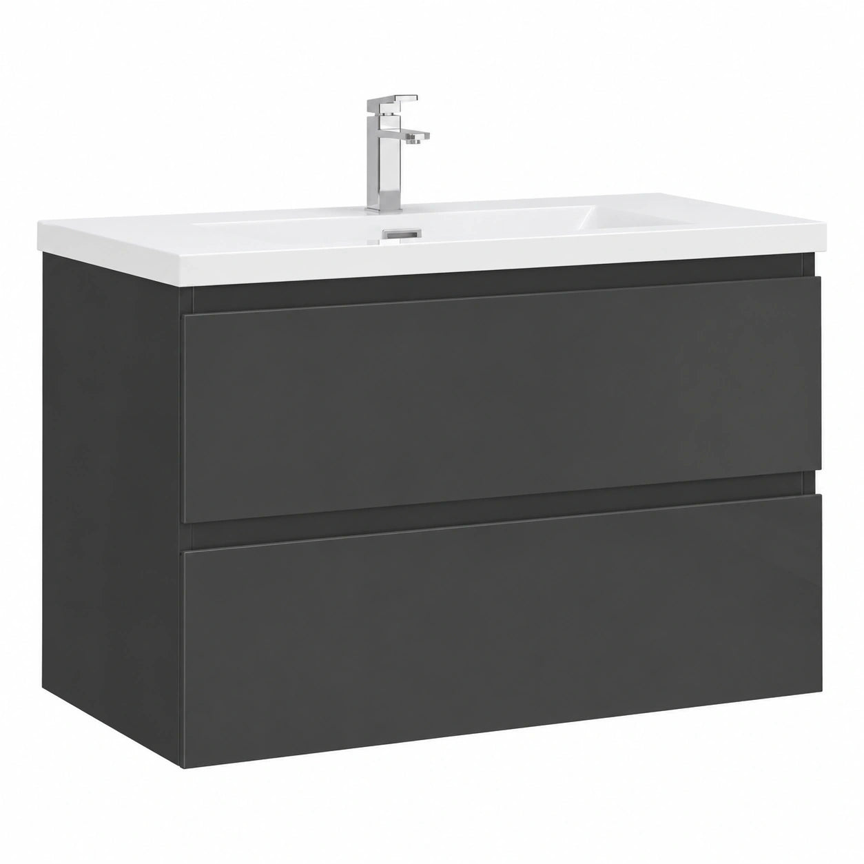 Aica Waschtisch-Set 80 cm Anthrazit Hochglanz mit Softclose MDF Unterschrank