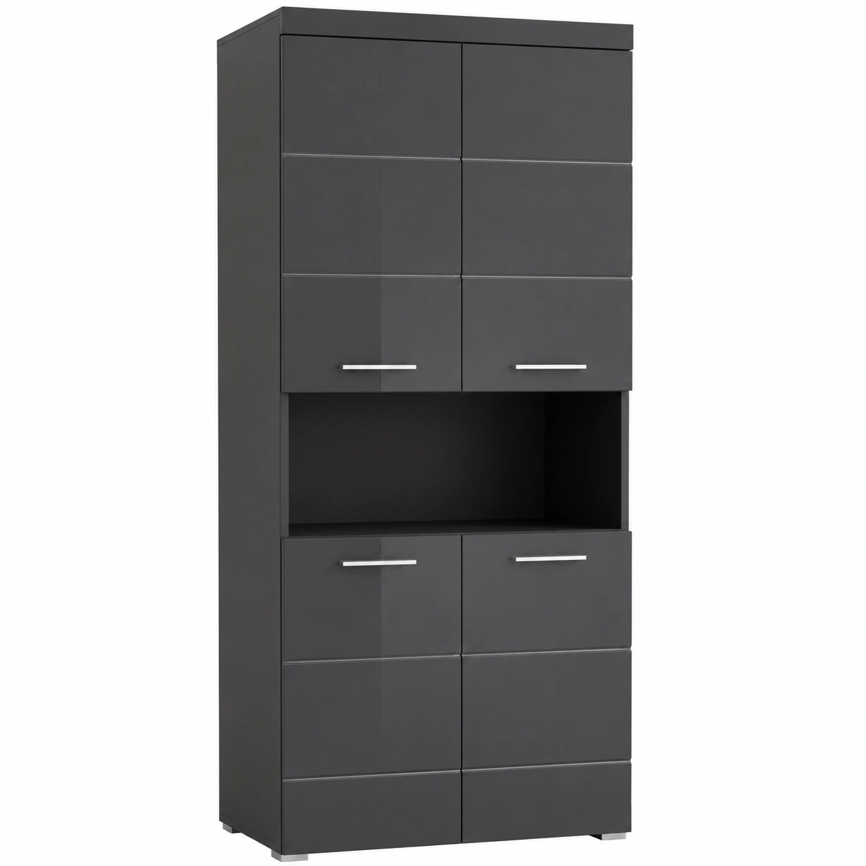 Moderner Hochschrank Amanda in Grau Hochglanz mit 8 Fächern