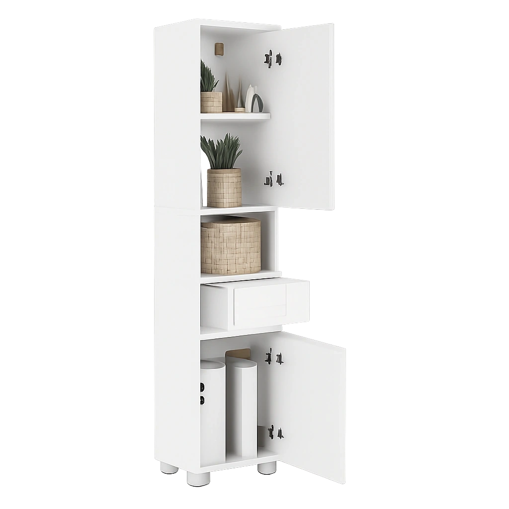 VASAGLE Schmaler Badezimmerschrank mit Schublade und Flexiblen Fächern, 30 x 30 x 170 cm, Wolkenweiß