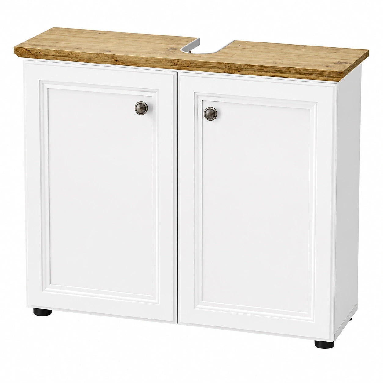 Stella Trading Landhausstil Waschbeckenunterschrank, Eiche Artisan/Weiß, 84x67x32cm