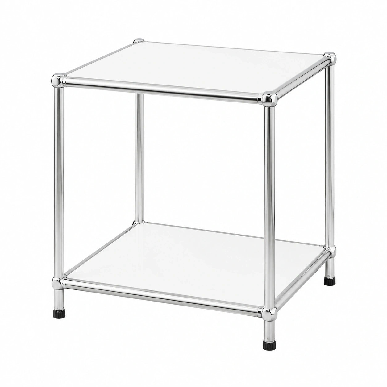 Modernes 2-stufiges Metallregal, Weiß/Chrom, 46x40x40 cm - Flexibles Stecksystem für Wohnzimmer, Büro, Flur