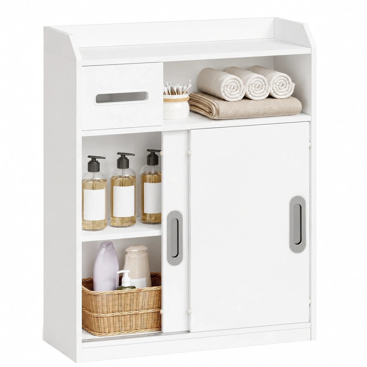 Moderner Badschrank mit Schiebetüren und verstellbarem Regal, Platzsparend, Weiß, 20x60x80cm