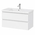 Moderne Badezimmermöbel 80 cm Waschtischset mit Hängeschrank in Weiß