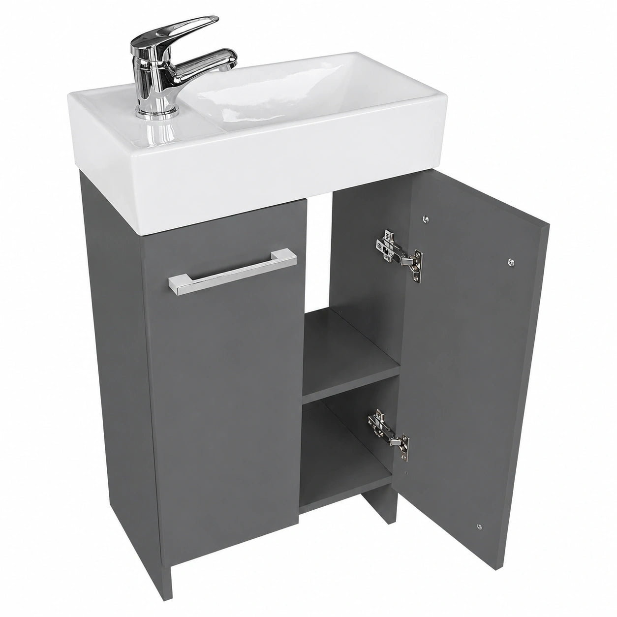 Kompakter Waschtisch mit Unterschrank 40 cm Breit, grauer Badezimmerschrank für Gäste-WC