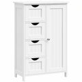 VASAGLE Schmaler Badschrank mit 4 Schubladen und Tür, verstellbare Ablage, Weiß, 30 x 55 x 82 cm