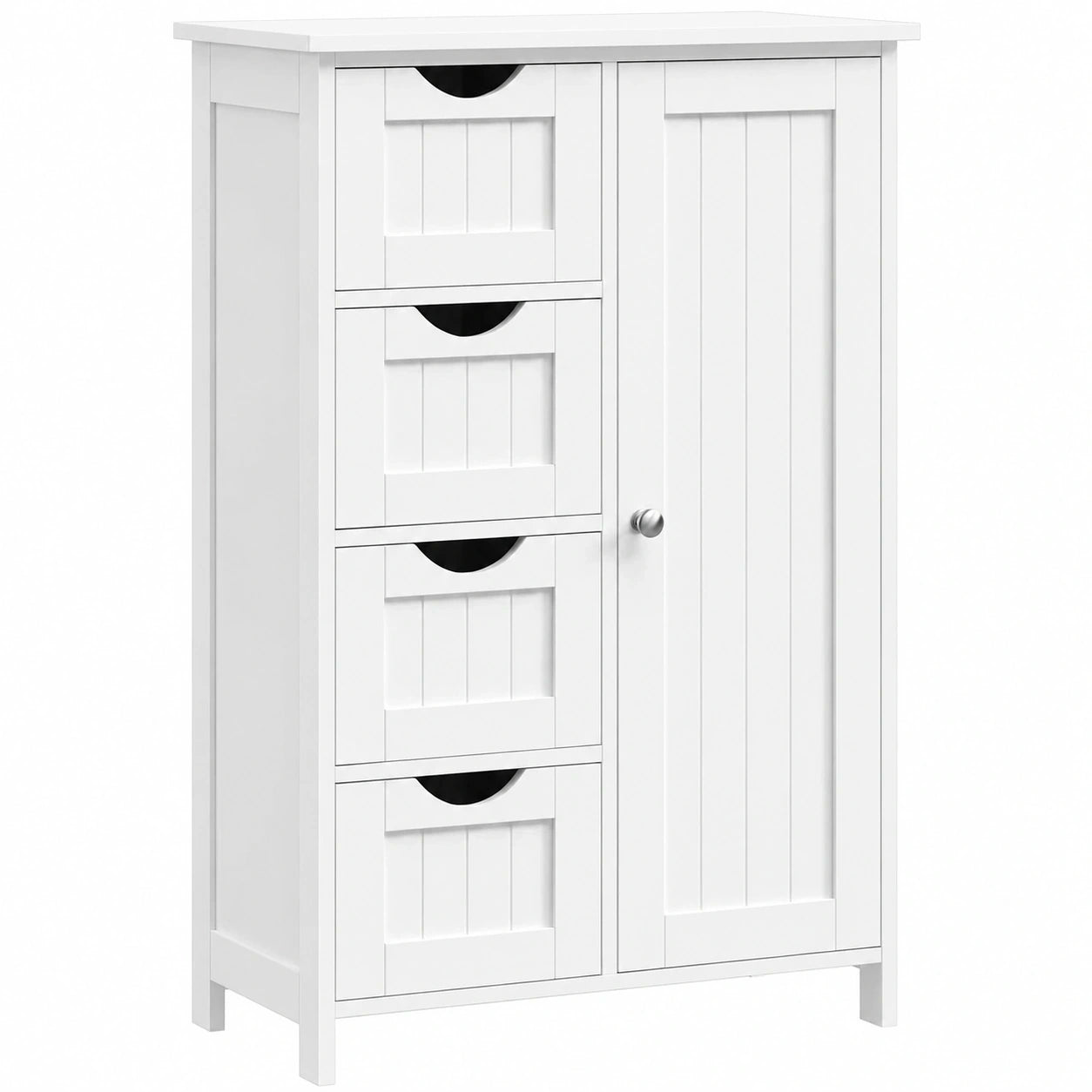 VASAGLE Schmaler Badschrank mit 4 Schubladen und Tür, verstellbare Ablage, Weiß, 30 x 55 x 82 cm