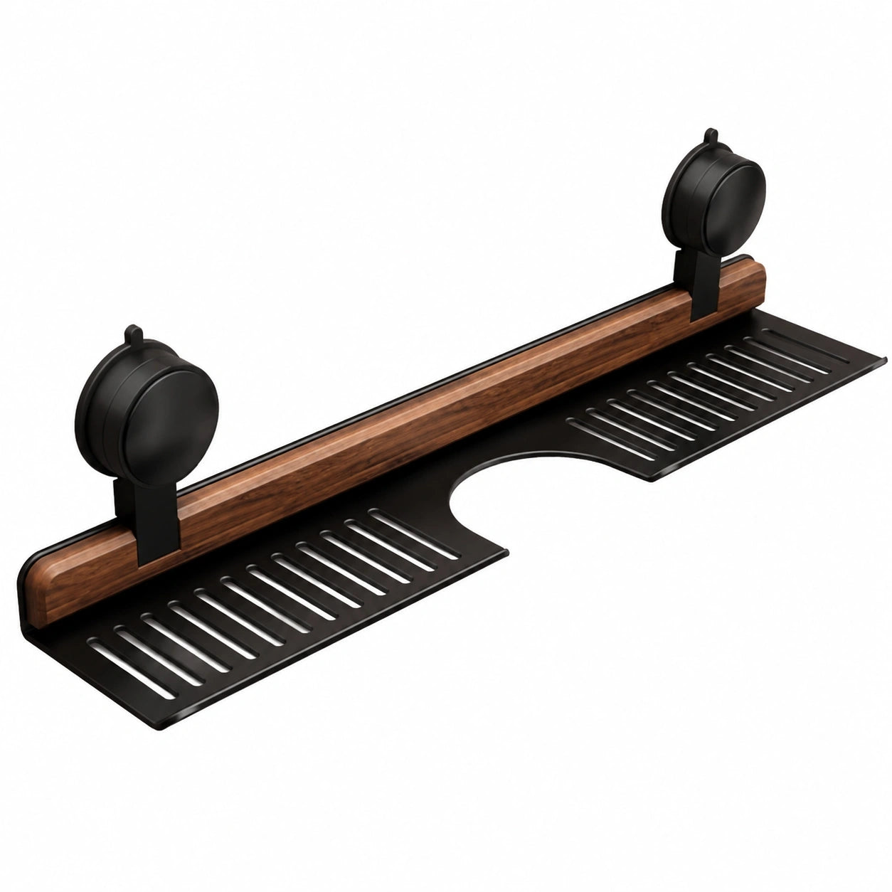 Badezimmerregal ohne Bohren, Walnussoptik Saugnapf, Waschbecken-Organizer über Wasserhahn, 60cm Schwarz