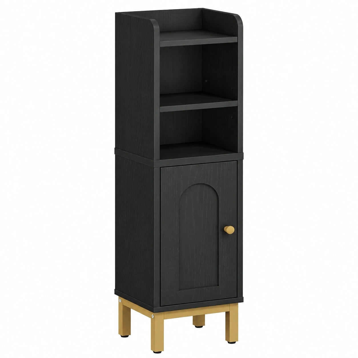 Kompakter Hzuaneri Badschrank mit verstellbaren Ablagen, platzsparend und stilvoll, ideal für kleine Räume, einfache Montage, 20 x 20 x 83 cm, Schwarz-Gold