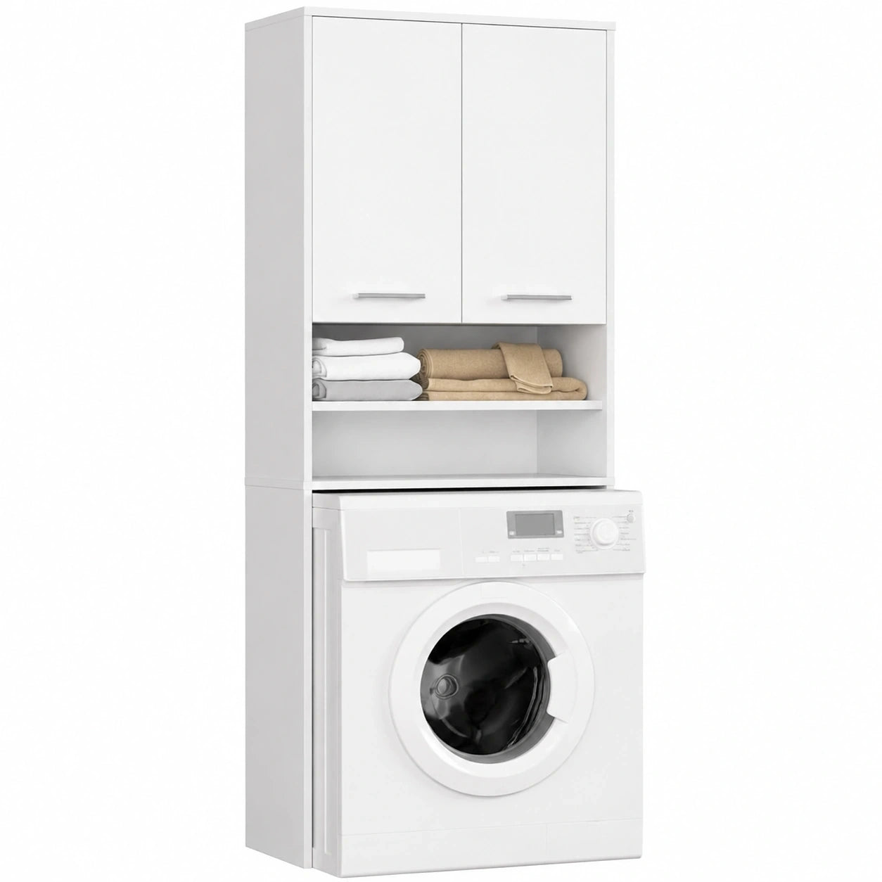 Moderner Waschmaschinenumbau 64 cm, Zweitürig, Hängend, Weiß