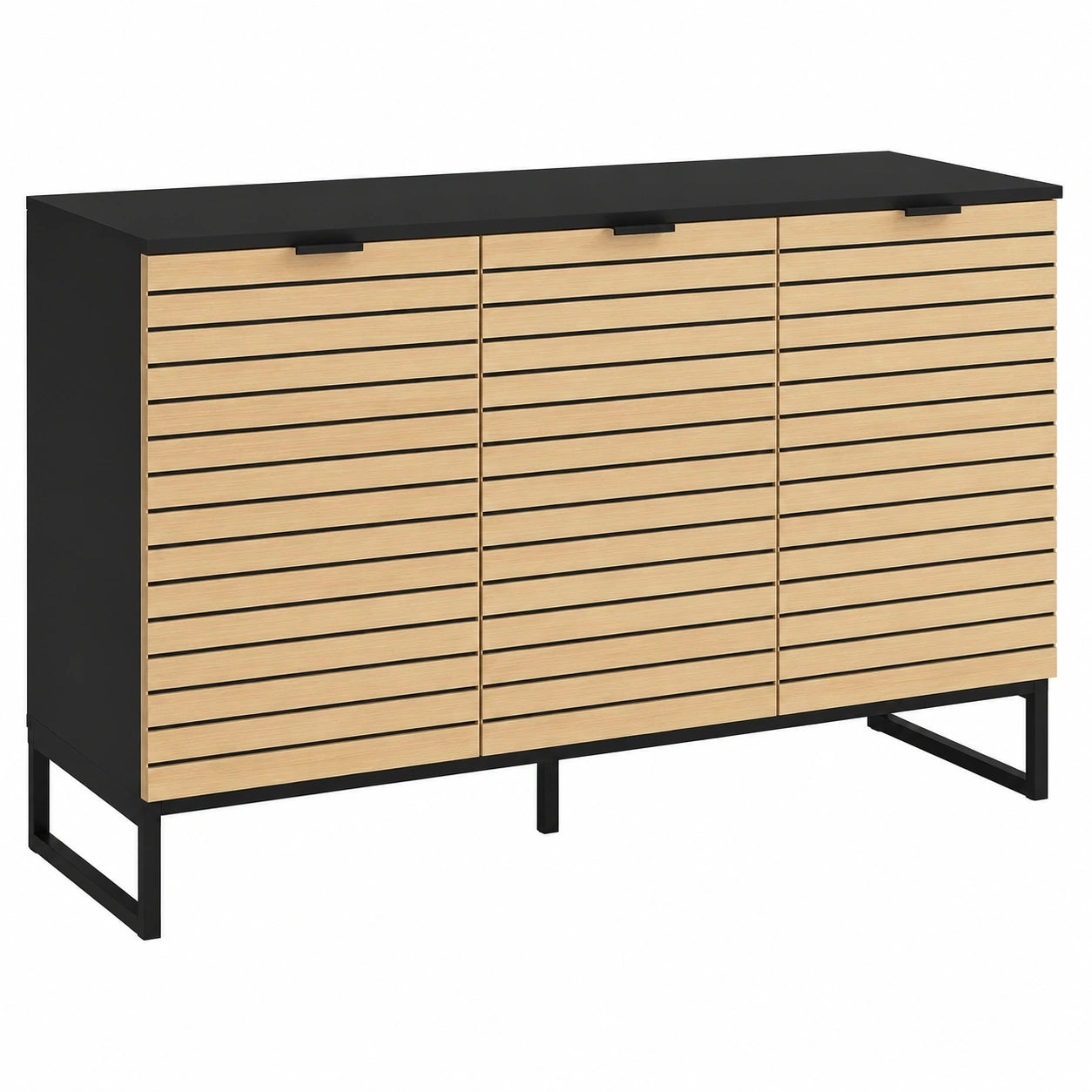 Bellamio Luvua Hochglanz-Kommode, schwarz mit Eichenfront – Großer Stauraum mit 6 Fächern und 3 Türen – Vielseitiger Einsatz im Wohnzimmer, Schlafzimmer, Flur – Maße: 80 x 40 x 135 cm